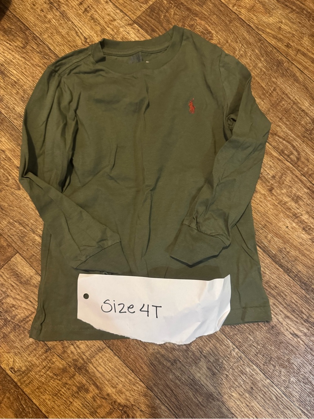 Ralph Lauren Olive Green Long-Sleeve Crewneck Tee with Red Pony
